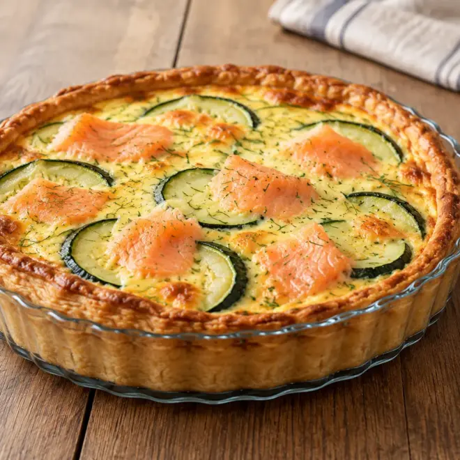 Quiche saumon fumé courgettes facile et dorée