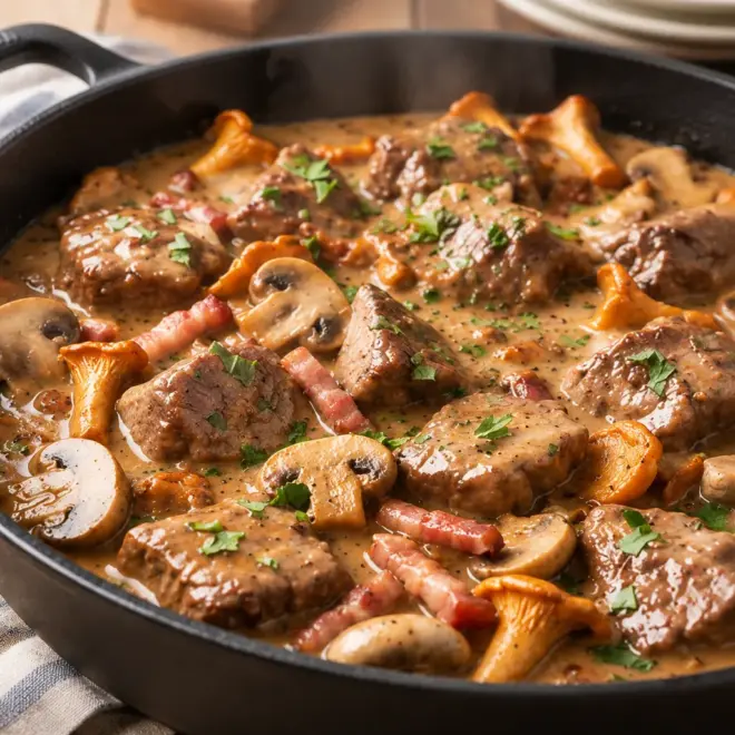 Ragoût de bœuf aux champignons crémeux