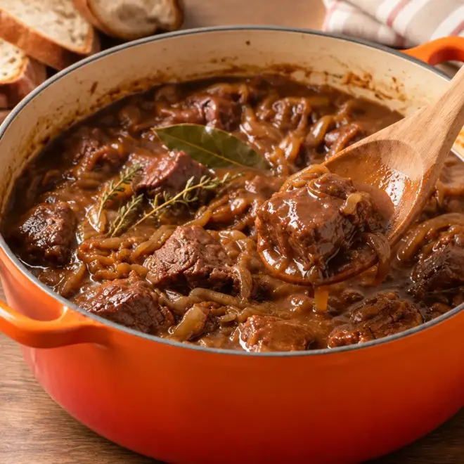 Ragoût de bœuf : recette aux oignons fondants