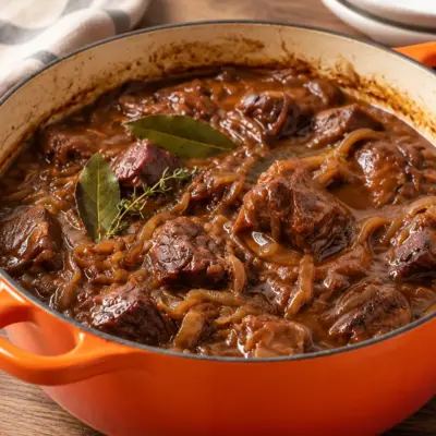 Ragoût de bœuf : recette aux oignons fondants