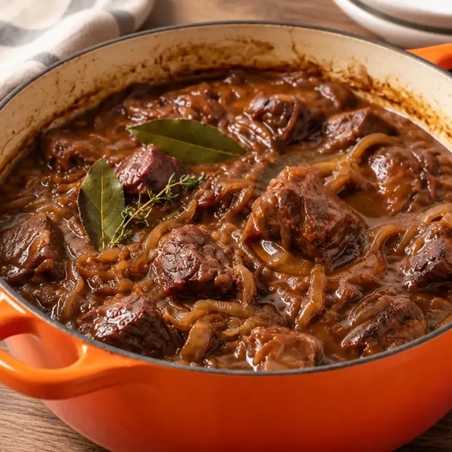 Ragoût de bœuf : recette aux oignons fondants