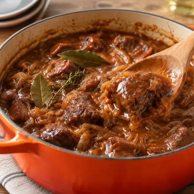 Ragoût de bœuf : recette facile aux oignons