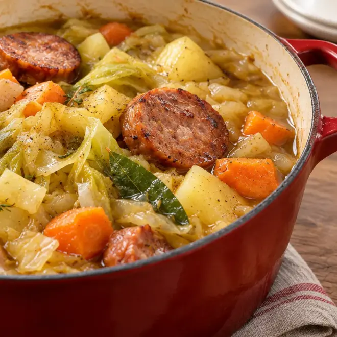 Ragoût de chou et saucisse facile en cocotte
