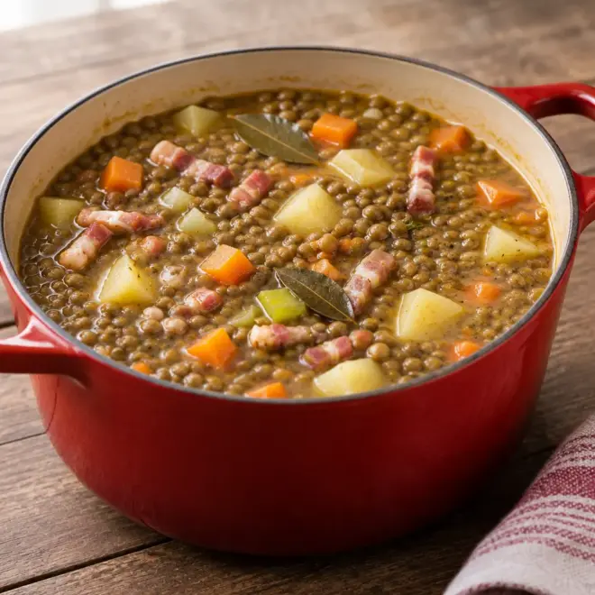 Ragoût de lentilles facile au lard fumé