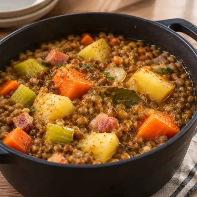 Ragoût de lentilles facile aux lardons fumés