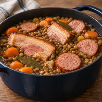 Ragoût de lentilles recette au porc et saucisses
