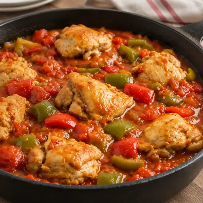 Ragoût de poulet facile aux tomates et poivrons