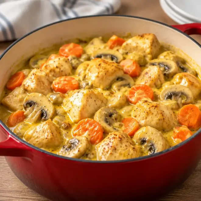 Ragoût de poulet recette crémeuse en cocotte