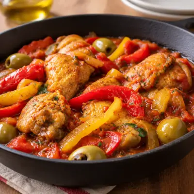 Ragoût de poulet facile, tomate et poivrons