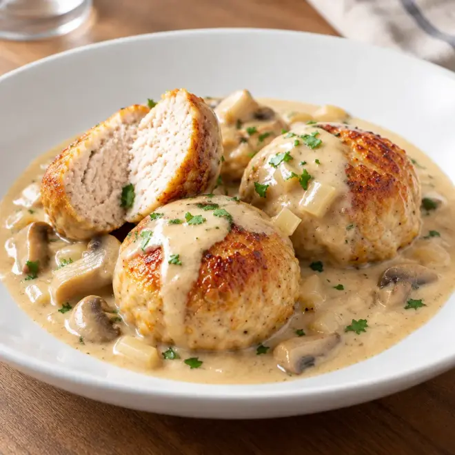 Recette boulettes de poulet crémeuses aux champignons
