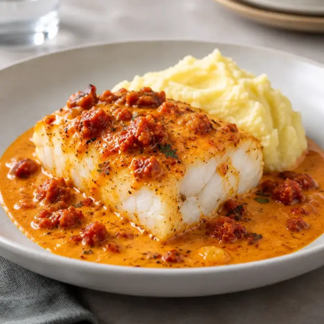 Recette cabillaud chorizo, sauce crémeuse facile