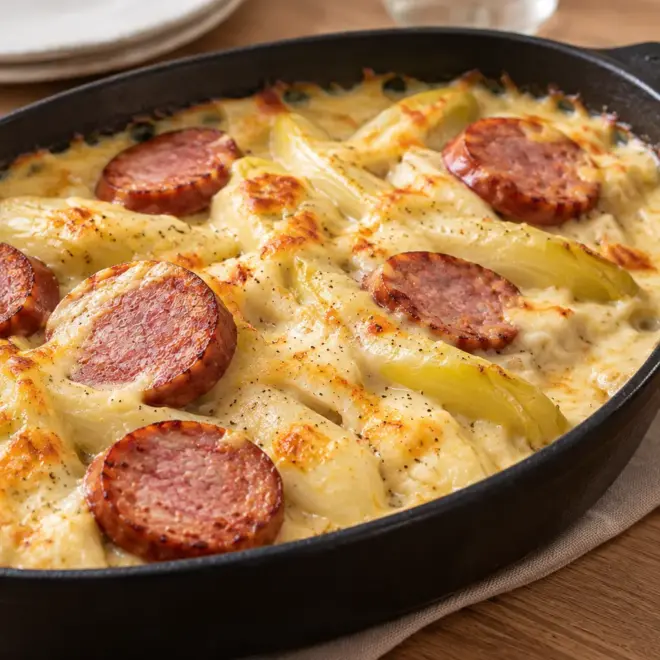 Recette endives saucisses crémeuses au fromage