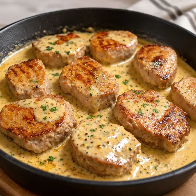 Recette médaillons de porc, sauce crémeuse facile