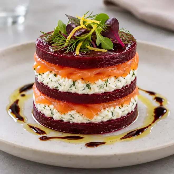 Recette mille-feuille de betterave au saumon
