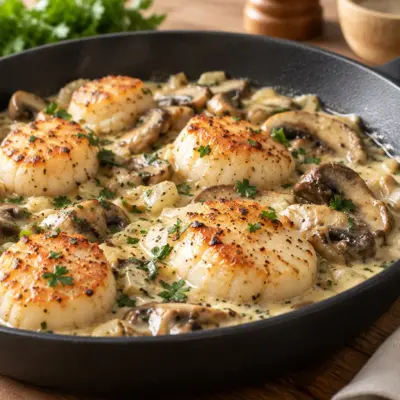 Recette noix de Saint-Jacques crémeuses aux champignons