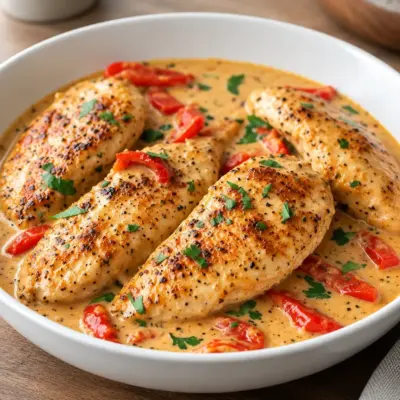 Recette poulet à la crème de poivrons facile