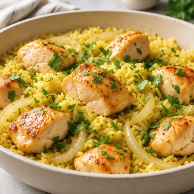 Recette poulet doré au riz facile à la poêle