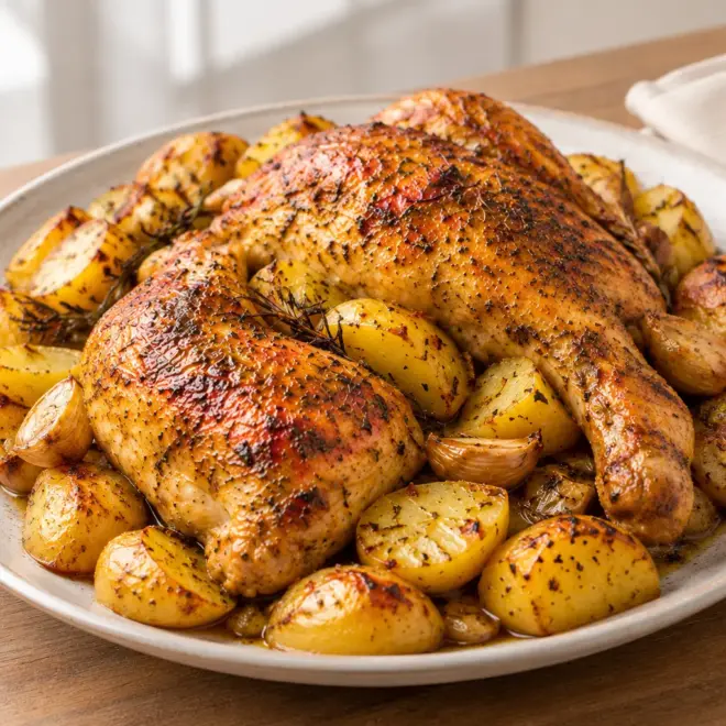 Recette poulet rôti aux pommes de terre facile