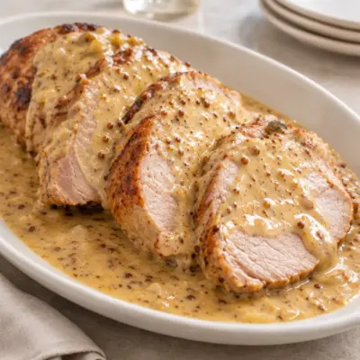 Recette rôti de porc, sauce crémeuse à la moutarde