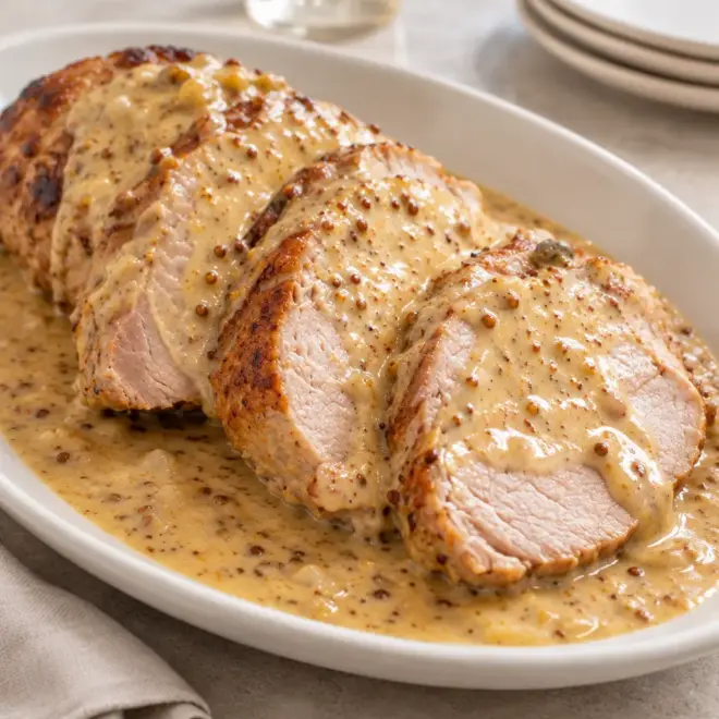 Recette rôti de porc, sauce crémeuse à la moutarde