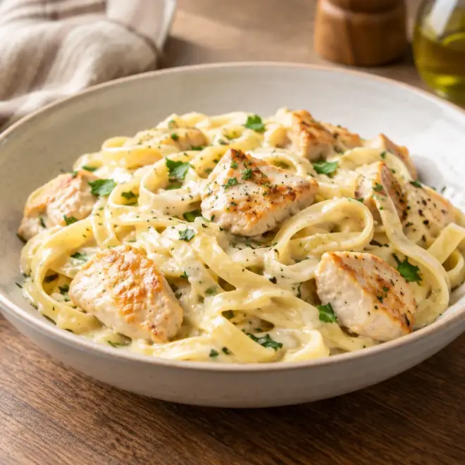 Recette tagliatelles poulet crémeuses au parmesan