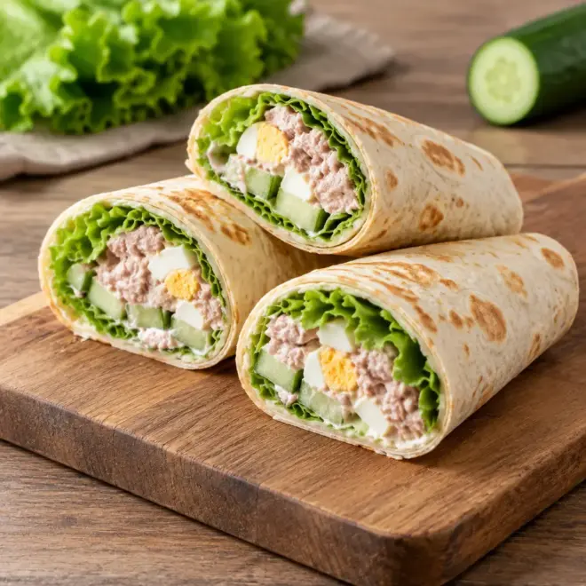 Wraps au thon, concombre et œuf dur, frais et fondants