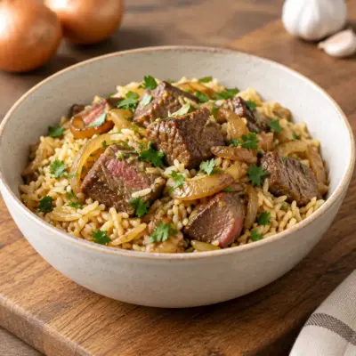 Riz au bœuf poêlé facile et fondant