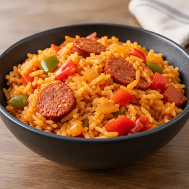 Riz aux saucisses et poivrons facile