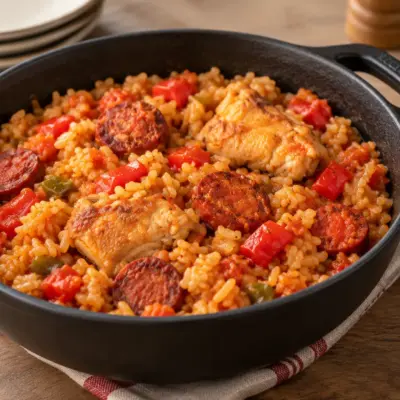 Riz espagnol recette au poulet et chorizo