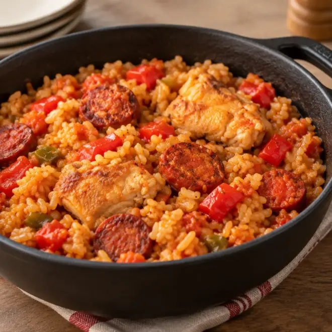 Riz espagnol recette au poulet et chorizo