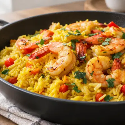Riz jaune aux crevettes facile et familial
