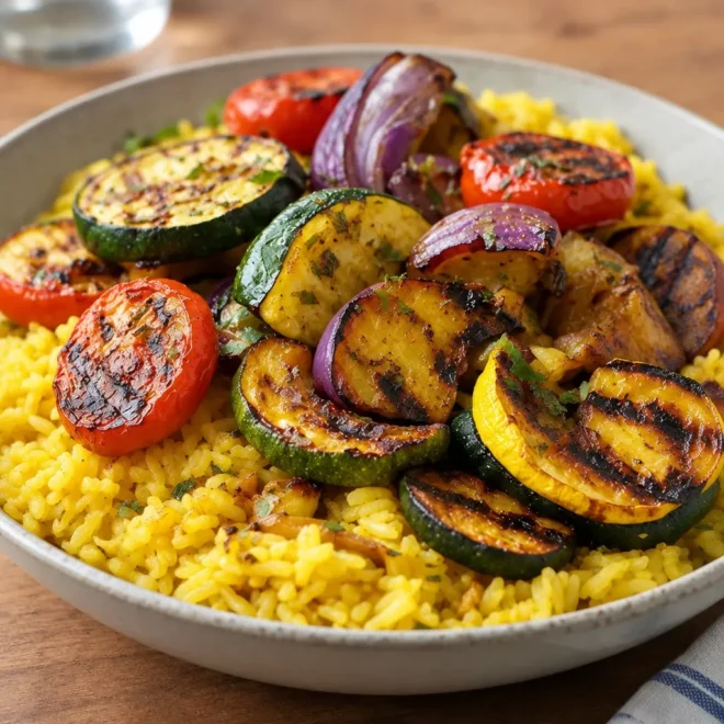 Riz jaune aux légumes grillés facile