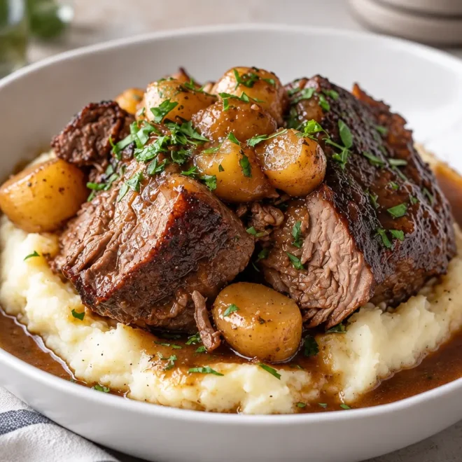 Rôti braisé recette, purée et sauce brune