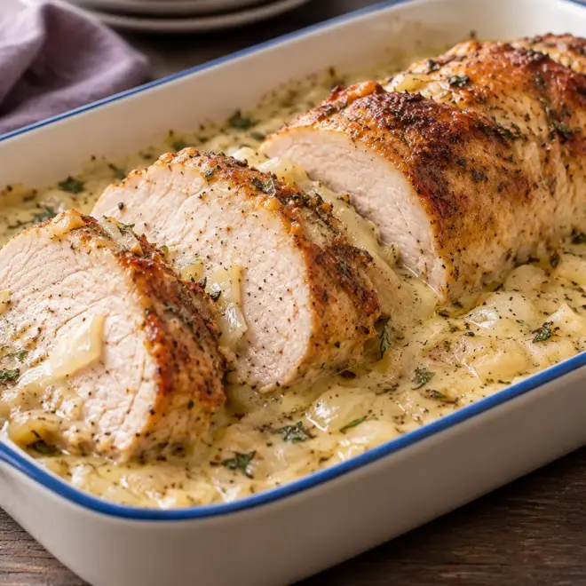 Recette rôti de porc à la crème et aux herbes