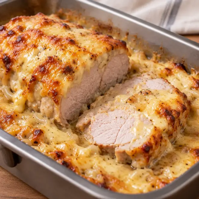 Rôti de porc au fromage facile et gratiné