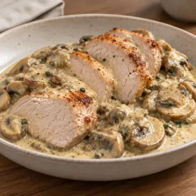 Rôti de porc aux champignons facile et crémeux