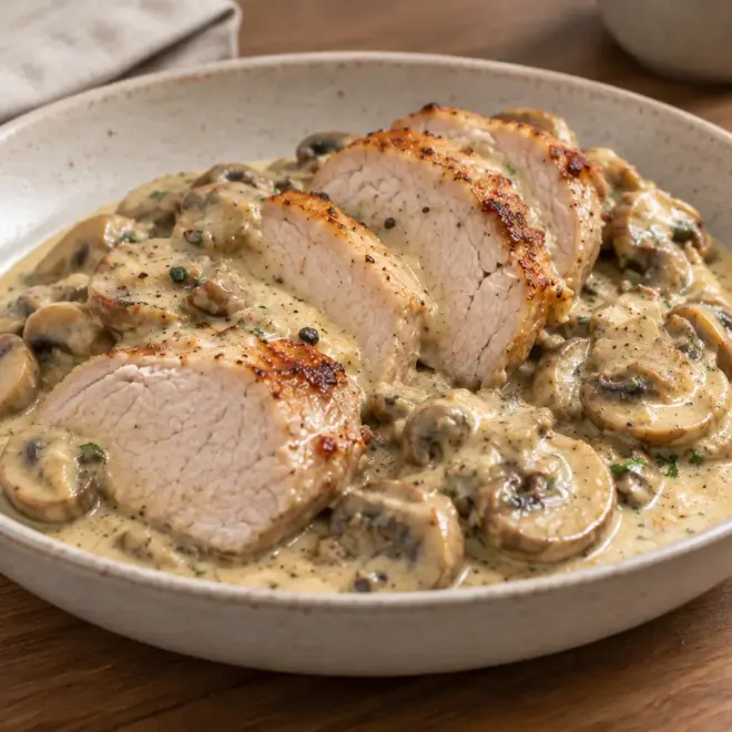 Rôti de porc aux champignons facile et crémeux