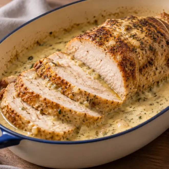 Rôti de porc recette aux herbes et crème