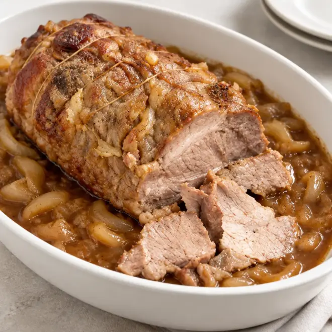 Rôti de porc aux oignons facile et fondant