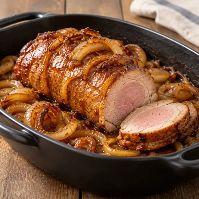 Rôti de porc aux oignons caramélisés facile