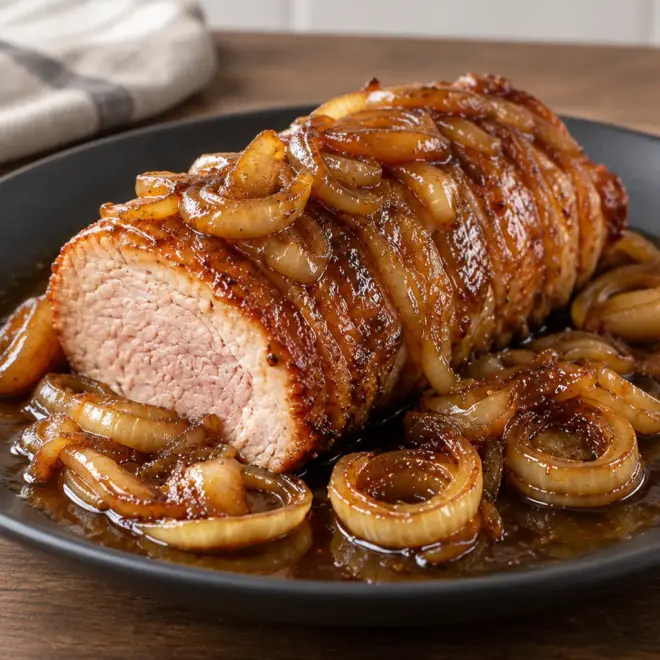 Rôti de porc glacé, fondant et bien caramélisé