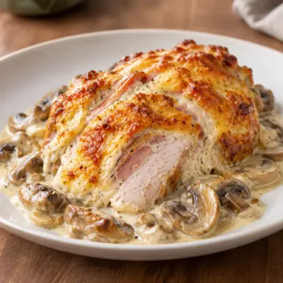 Rôti de porc recette aux champignons crémeux