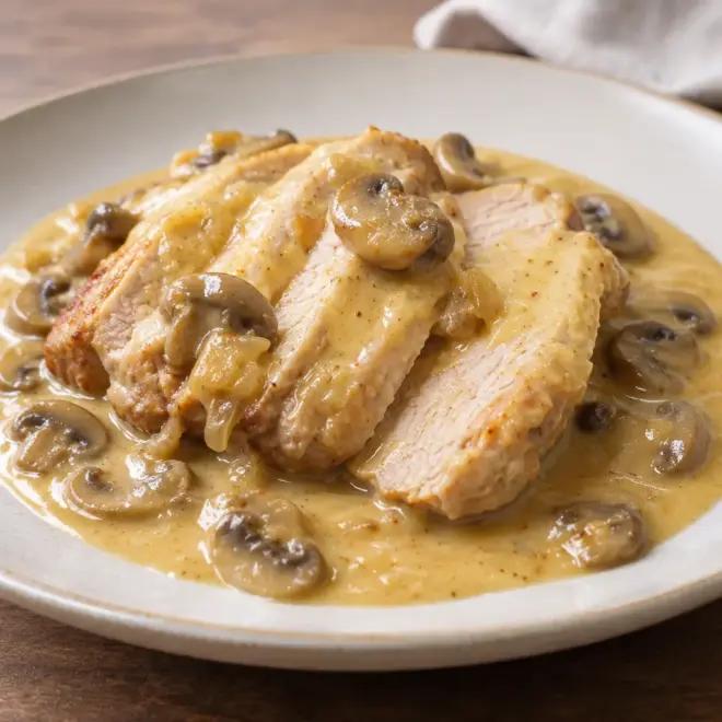 Rôti de porc sauce crémeuse aux champignons