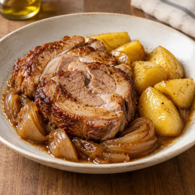 Rouelle de porc recette aux oignons confits
