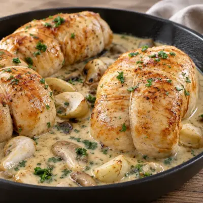 Roulades de poulet crémeuses aux champignons