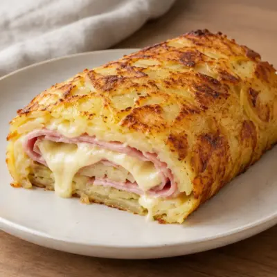 Roulé de pommes de terre : jambon et raclette