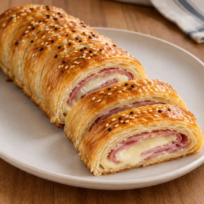 Roulé feuilleté jambon fromage facile et doré