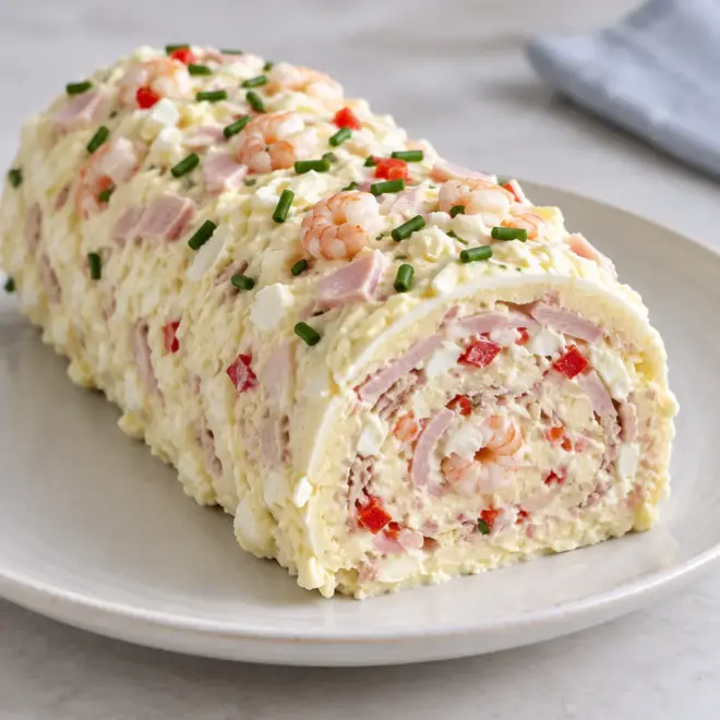 Roulé salé froid aux crevettes et au jambon
