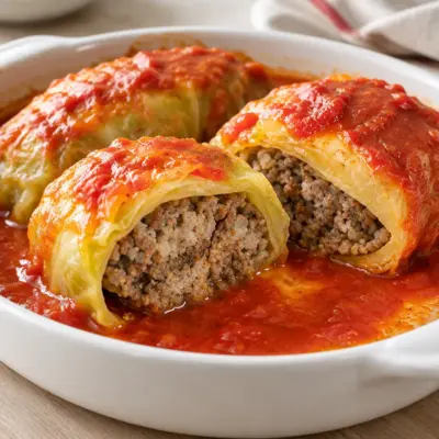 Rouleaux de chou farcis en sauce tomate