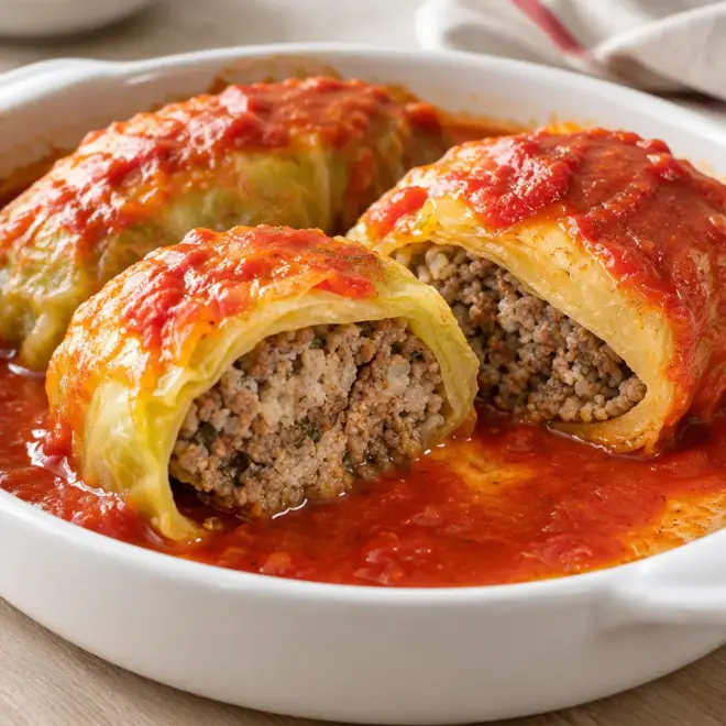 Rouleaux de chou farcis en sauce tomate